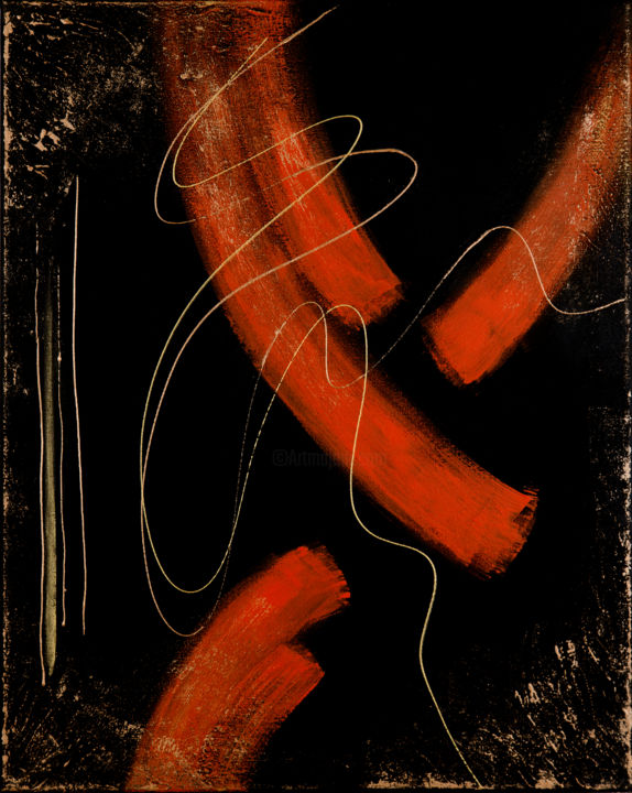 Картина под названием "Golden threads." - Leena Amelina, Подлинное произведение искусства, Акрил Установлен на Деревянная ра…