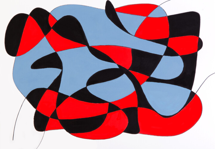 Dessin intitulée "Red-blue abstractio…" par Leena Amelina, Œuvre d'art originale, Acrylique