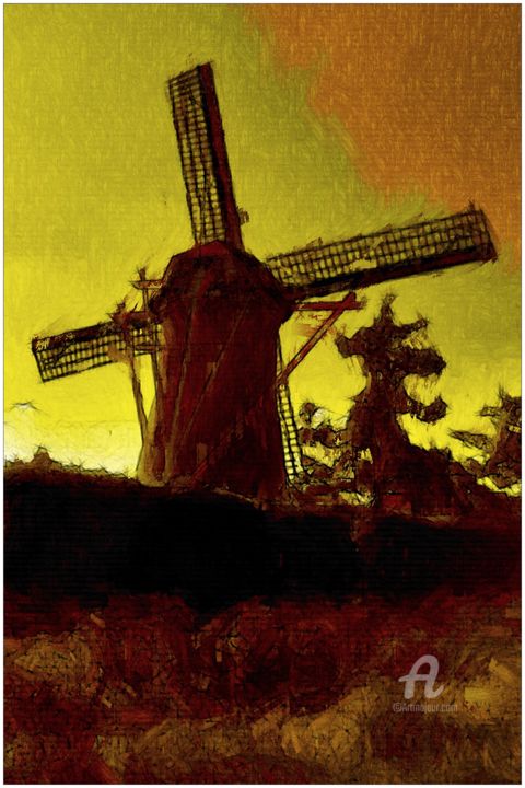 Painting titled "Windmill" by Leendert Hendrik, Original Artwork, Ink