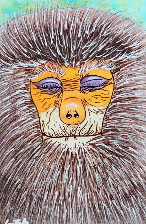 Картина под названием "Monkey" - Leetruka, Подлинное произведение искусства, Акварель