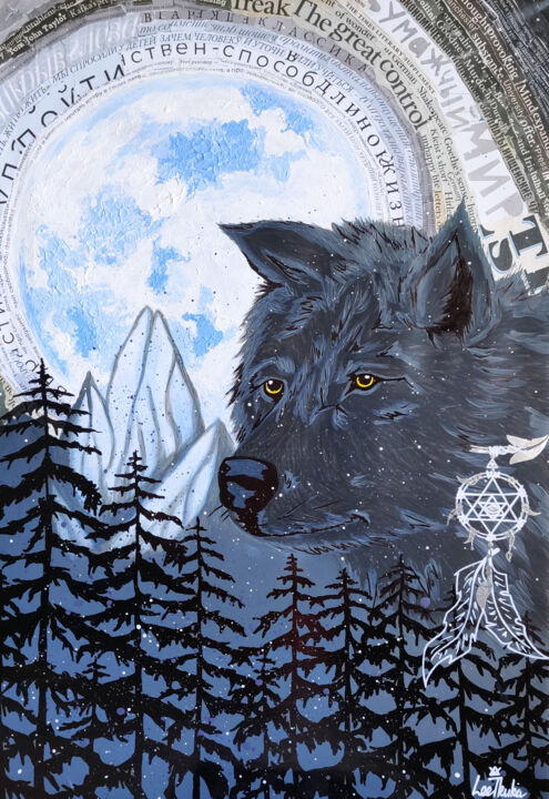 Collages titled "WOLF - animals, wil…" by Leetruka, Original Artwork, Acrylic