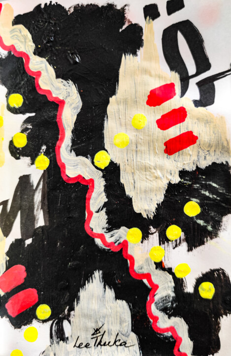 Painting titled "Black, yellow, red…" by Leetruka, Original Artwork, Acrylic