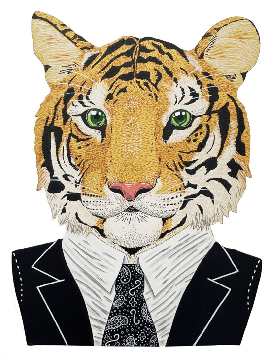 Ζωγραφική με τίτλο "Comme un tigre" από Lef Draw, Αυθεντικά έργα τέχνης, Ακρυλικό