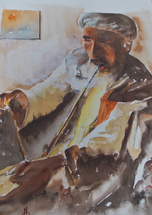 Peinture intitulée "le-fumeur-de-nargui…" par Le Fléchois, Œuvre d'art originale