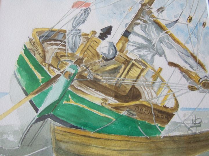 Pintura titulada "le-bateau-vert-1334…" por Le Fléchois, Obra de arte original