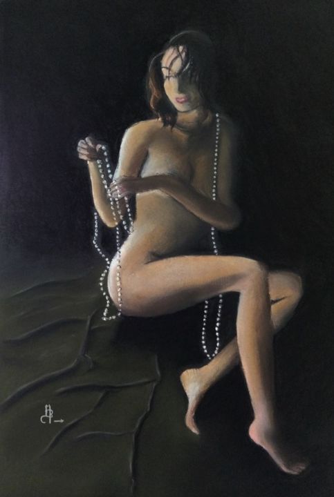 "la femme au collier" başlıklı Tablo Le Fléchois tarafından, Orijinal sanat, Pastel artwork_cat. üzerine monte edilmiş