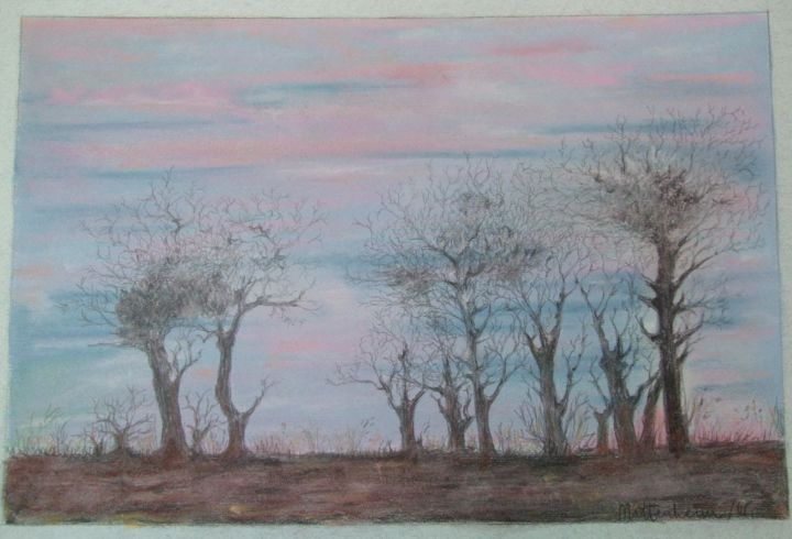 Dessin intitulée "Trees in Winter Sun…" par Branka Mattenheim, Œuvre d'art originale, Autre