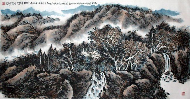 Peinture intitulée "山水" par Kin-Sang Kwok, Œuvre d'art originale, Huile