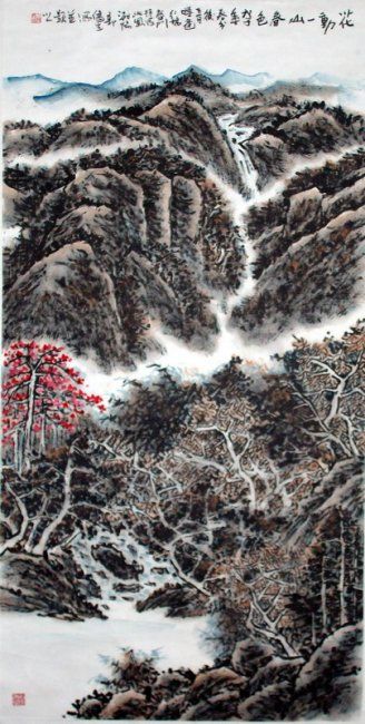 Schilderij getiteld "山水" door Kin-Sang Kwok, Origineel Kunstwerk, Olie
