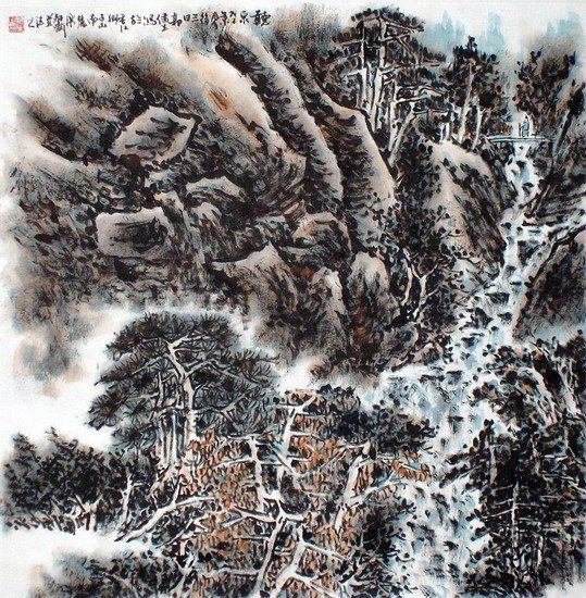 Pittura intitolato "山水" da Kin-Sang Kwok, Opera d'arte originale, Olio