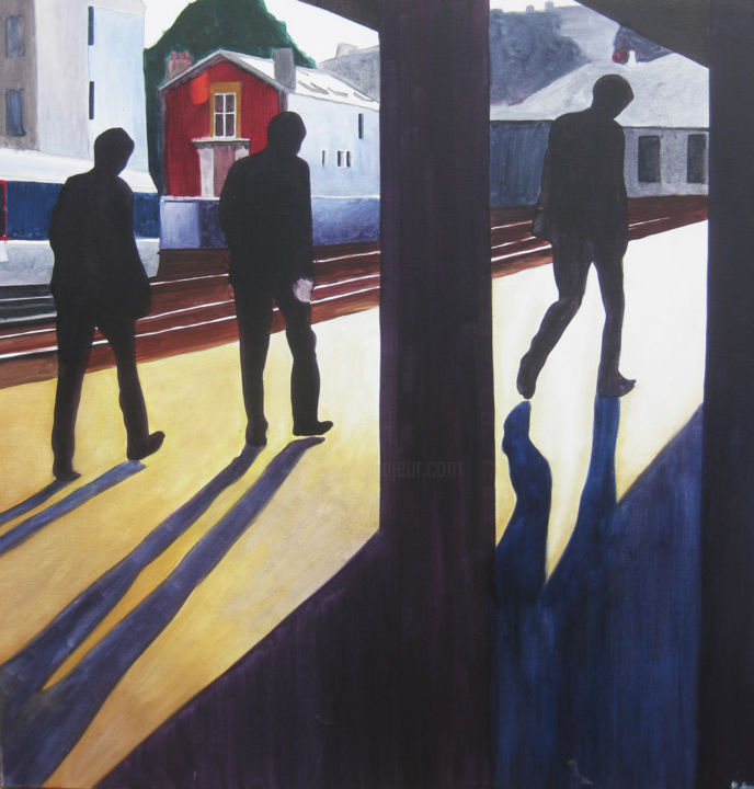 Painting titled "La gare" by Vincent Leger, Original Artwork, Oil