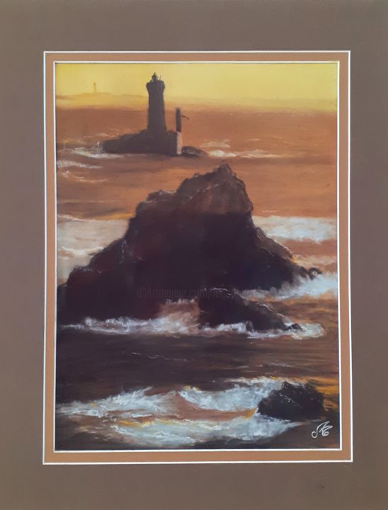 Painting titled "La Pointe du RAZ" by Murielle Léger, Original Artwork, Pastel Mounted on Wood Panel