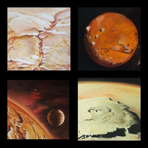 Painting titled "MARS-quadriptyque s…" by Murielle Léger, Original Artwork, Pastel