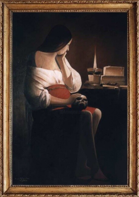 Pittura intitolato ""Madeleine à la vei…" da Lydie Le Gléhuir, Opera d'arte originale