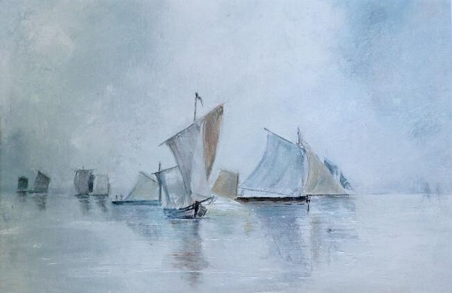 Painting titled "Voiles anciennes" by Lydie Le Gléhuir, Original Artwork, Oil