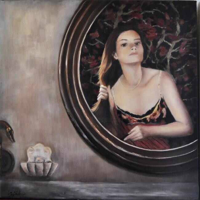 Painting titled "Le miroir" by Lydie Le Gléhuir, Original Artwork