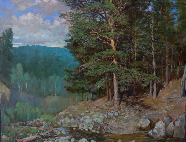 Картина под названием "Сосновый лес." - Алексей Адамович, Подлинное произведение искусства, Масло