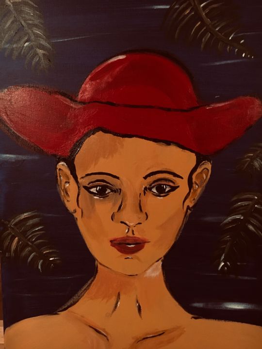 Peinture intitulée "dame au chapeau" par Leia Lovichi, Œuvre d'art originale, Acrylique