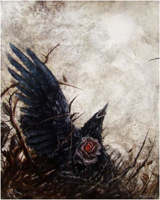 Peinture intitulée "The raven and the r…" par Lei, Œuvre d'art originale, Huile