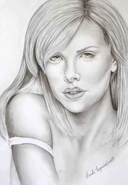 Drawing titled "Charlize Theron" by Leida Nogueira, Original Artwork