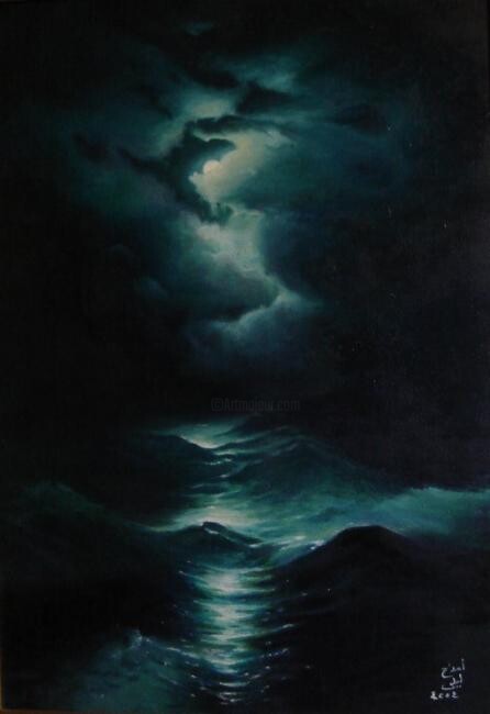 Pittura intitolato "Tempête sur la mer…" da Leila Ameddah, Opera d'arte originale