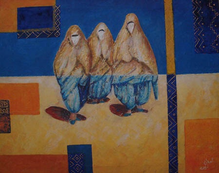 Peinture intitulée "Femmes de la Casbah" par Leila Ameddah, Œuvre d'art originale