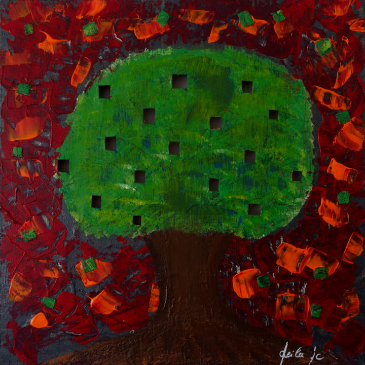 Peinture intitulée "Arbre ? Peut être" par Leila Fodilcherif, Œuvre d'art originale, Acrylique Monté sur Châssis