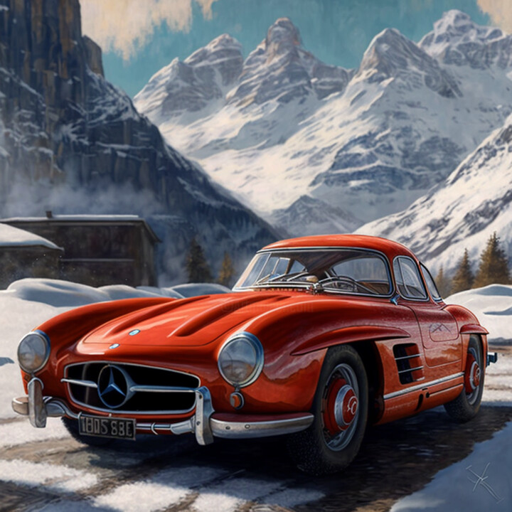 Arte digitale intitolato "Mercedes 300 sl" da Leila Ley, Opera d'arte originale, Lavoro digitale 2D