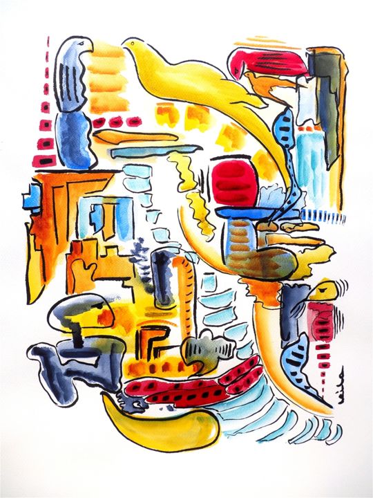 Painting titled "Urban vision 11" by Leila Assmann, Original Artwork, Ink