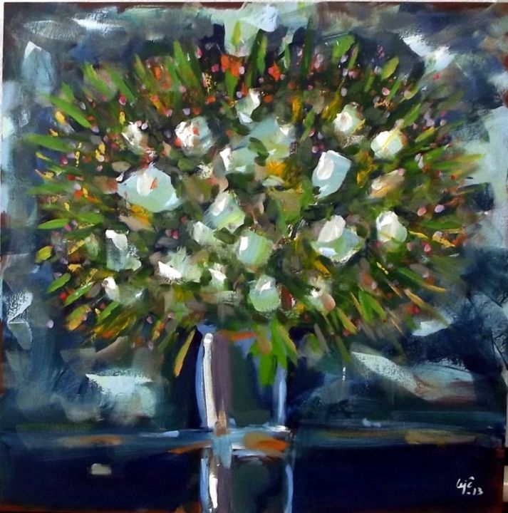 Pintura titulada "Jarro com flores br…" por Jozefo Lejĉ, Obra de arte original, Oleo