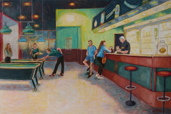 Peinture intitulée "Le café à Frimont" par Edith Gorren, Œuvre d'art originale, Huile