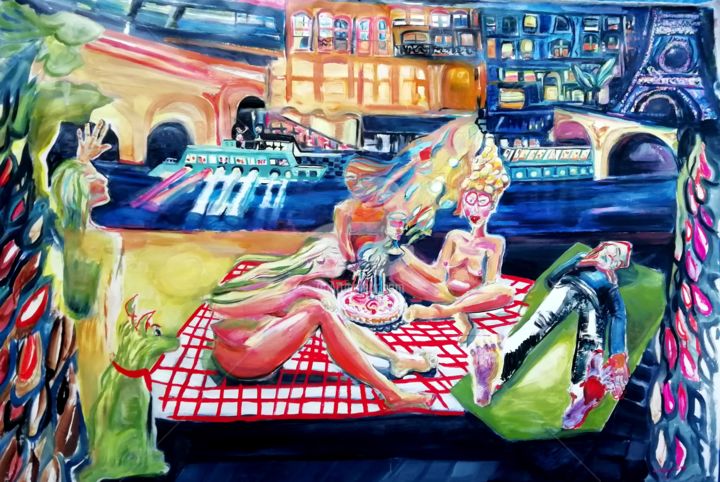 Painting titled "J'aime paris" by Laurence Lejay, Original Artwork, Oil