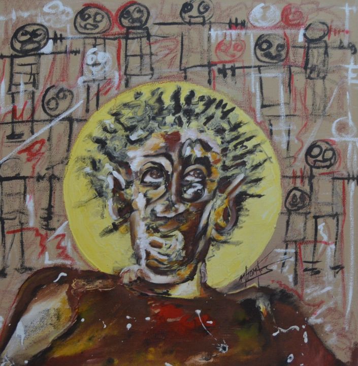 Картина под названием "accusation" - Julius Nkoma, Подлинное произведение искусства, Акрил
