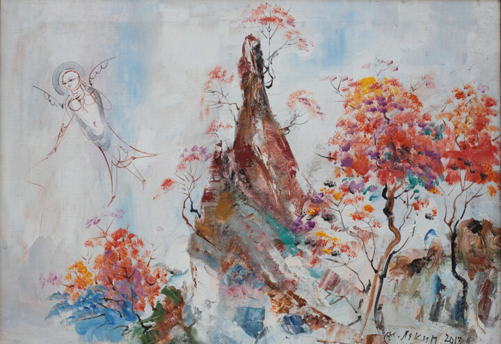 Peinture intitulée "Angel in Autumn" par Lekim Ibragimov, Œuvre d'art originale, Huile Monté sur Châssis en bois