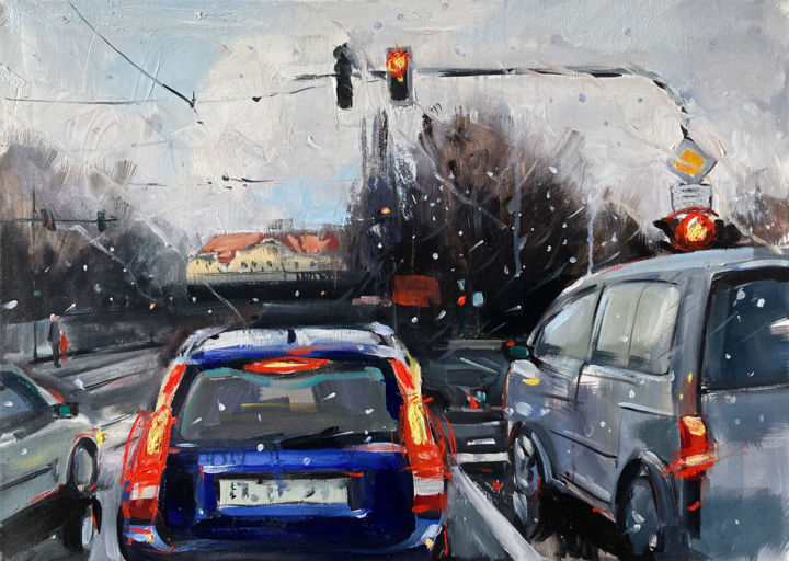 "City, Schnee Regen…" başlıklı Tablo Tius tarafından, Orijinal sanat, Petrol