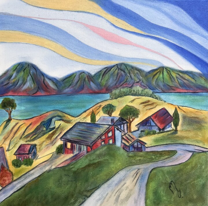 Pintura titulada "Seaside village" por Lela Karamanishvili, Obra de arte original, Oleo