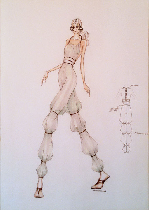 Dessin intitulée "Look Bound della co…" par Leletta - Fashion, Œuvre d'art originale, Conté