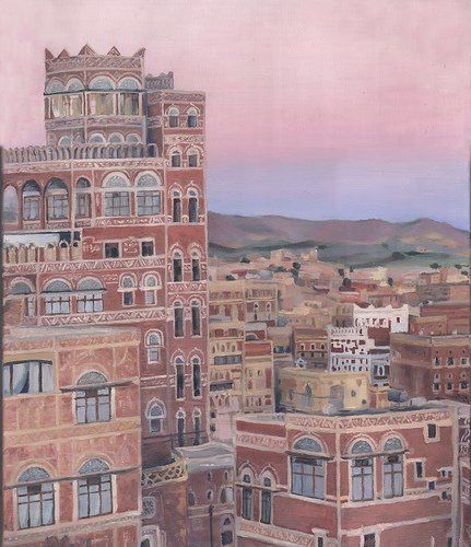 Painting titled "Sanaa sunset" by Lelia Sorokina, Original Artwork