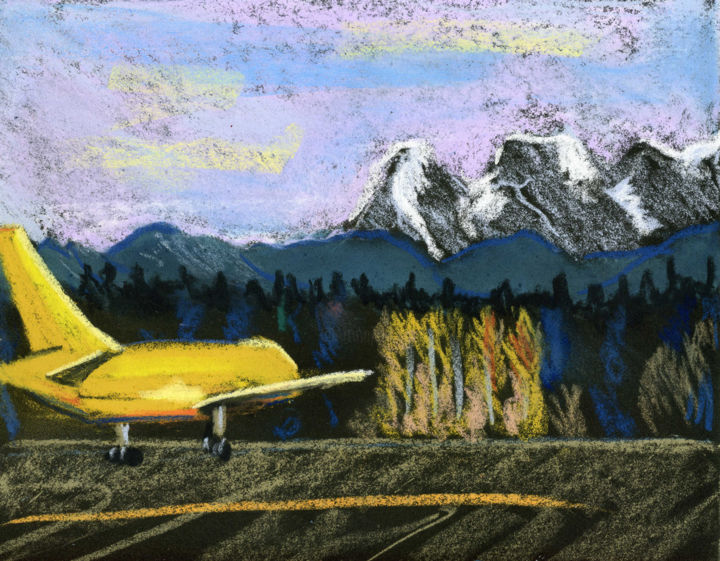 Painting titled "Little Yellow Plane…" by Lelia Sorokina, Original Artwork, Pastel