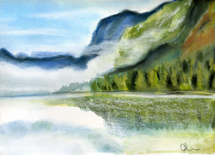Картина под названием "Bohinj Lake, Sloven…" - Lelia Sorokina, Подлинное произведение искусства
