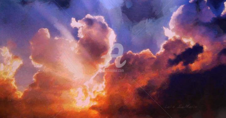 Painting titled "Sunset Sky" by Lelia, Original Artwork, Acrylic