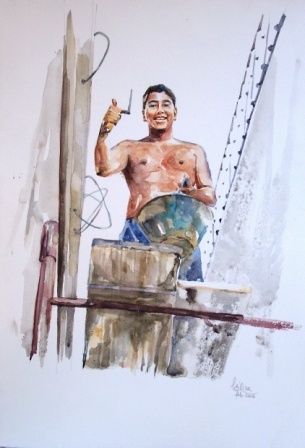Painting titled "Hombre de Azul 3" by Lélica Troncoso, Original Artwork