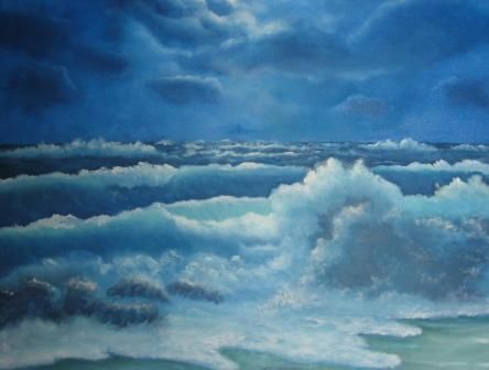 Painting titled "Moonlit surf" by Leon Elliott, Original Artwork