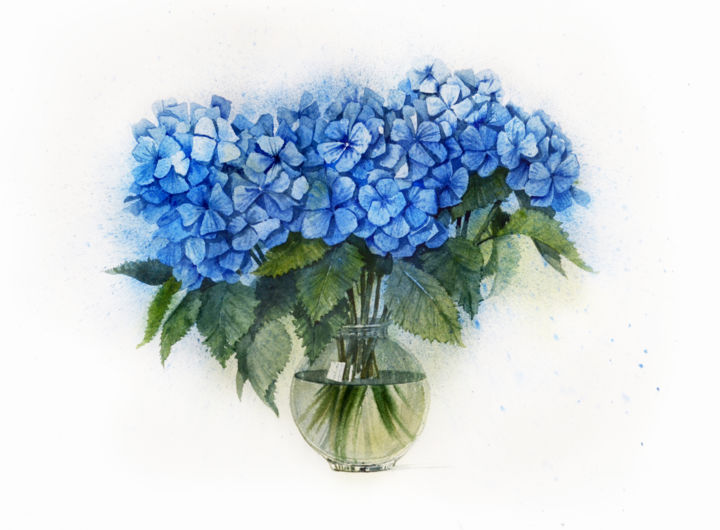 Painting titled "hydrangea.jpg" by S Lelyukh, Original Artwork, Watercolor