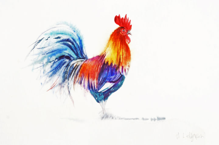 Painting titled "cock.jpg" by S Lelyukh, Original Artwork, Watercolor