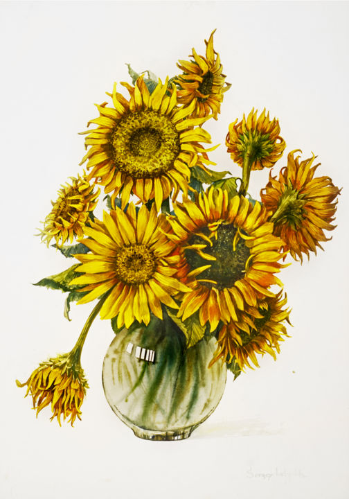 Painting titled "sunflowers.jpg" by S Lelyukh, Original Artwork, Watercolor