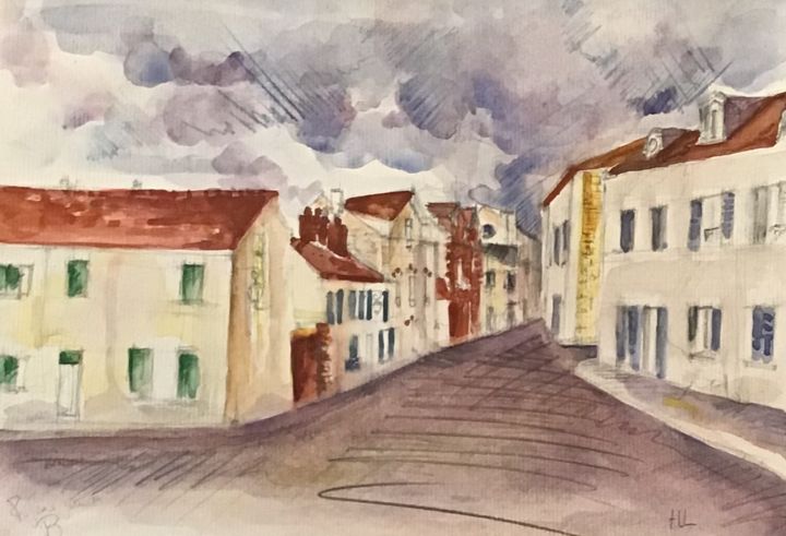 Drawing titled "Beaumont sur Oise" by Hasna Lemaitre (Ar & In), Original Artwork, Watercolor