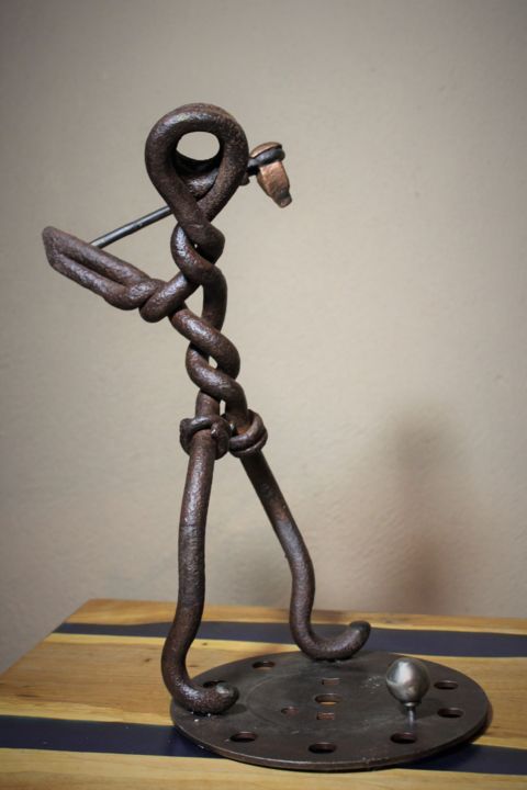 Sculpture titled "Le golfeur" by Le Métaliste, Original Artwork, Metals