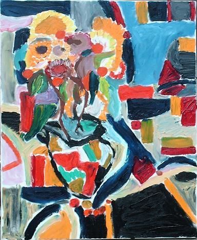 Картина под названием "bouquet rouge" - Jean Yves Lemeur, Подлинное произведение искусства, Масло