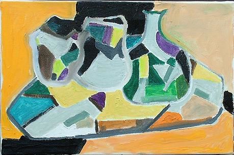 Malerei mit dem Titel "pots" von Jean Yves Lemeur, Original-Kunstwerk, Öl